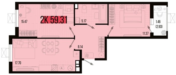 
   Продам 2-комнатную, 59.31 м², Цветной бульвар, литер 2

. Фото 4.