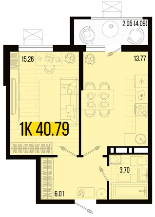 
   Продам 1-комнатную, 40.79 м², Цветной бульвар, литер 3

. Фото 4.