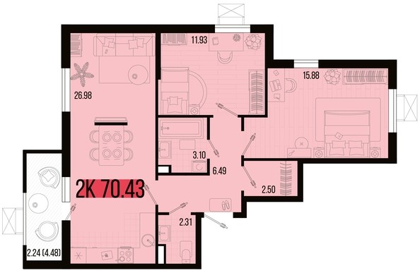 
   Продам 2-комнатную, 70.43 м², Цветной бульвар, литер 3

. Фото 4.