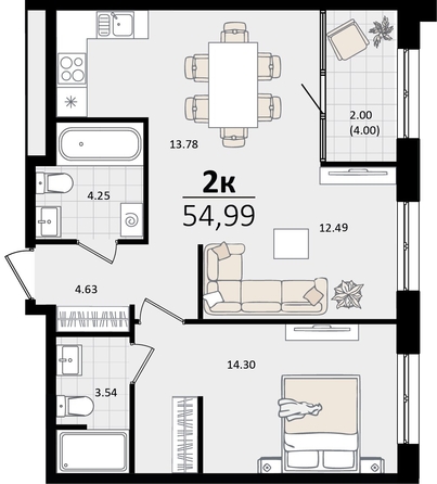 
   Продам 2-комнатную, 54.99 м², Патрики, литер 5.1

. Фото 4.