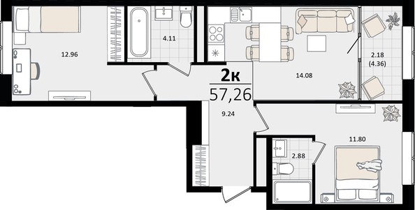 
   Продам 2-комнатную, 57.26 м², Патрики, литер 4.1

. Фото 4.