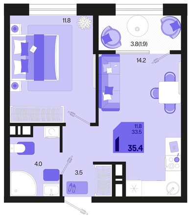 
   Продам 1-комнатную, 35.4 м², Первое место, квартал 1.1, литер 2

. Фото 1.