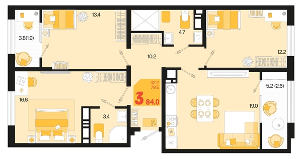 
   Продам 3-комнатную, 84 м², Первое место, квартал 1.1, литер 2

. Фото 1.