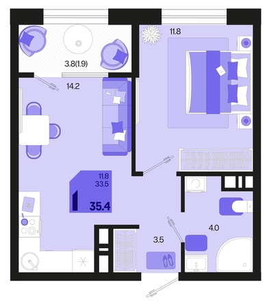 
   Продам 1-комнатную, 35.4 м², Первое место, квартал 1.3, литер 1

. Фото 1.