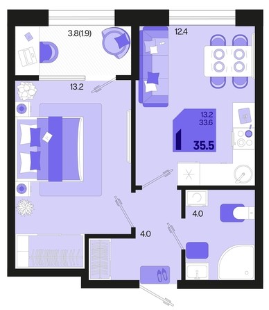 
   Продам 1-комнатную, 35.5 м², Первое место, квартал 1.3, литер 2

. Фото 1.