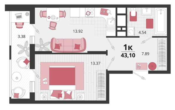 
   Продам 1-комнатную, 43.1 м², Родные просторы, литера 23

. Фото 4.