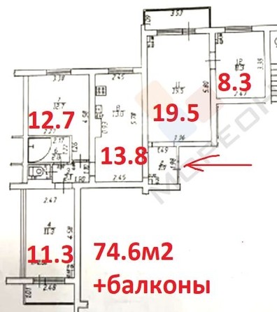 
   Продам 4-комнатную, 74.3 м², Школьная ул, 15

. Фото 12.