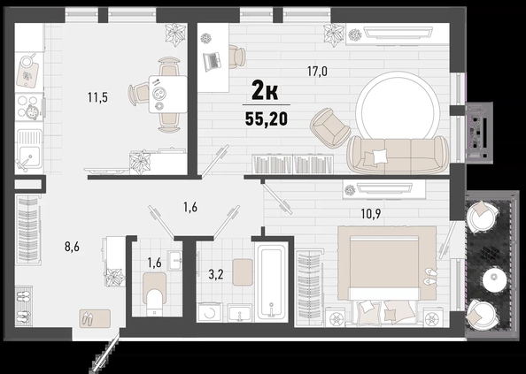 
   Продам 2-комнатную, 55.2 м², Барса, 2В литер

. Фото 1.