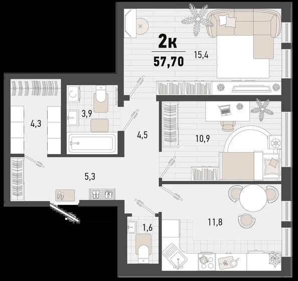 
   Продам 2-комнатную, 57.7 м², Барса, 2В литер

. Фото 1.