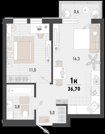 
   Продам 1-комнатную, 36.7 м², Барса, 3В литер

. Фото 1.