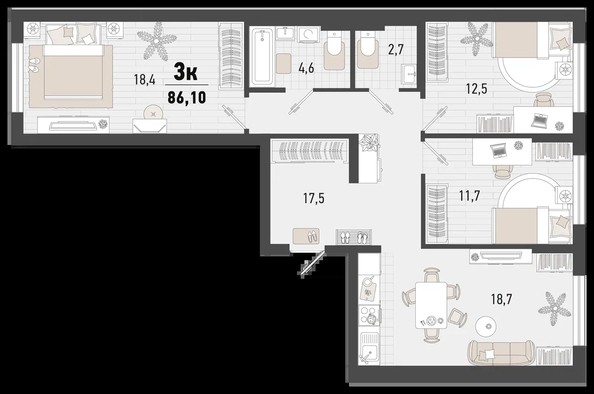 
   Продам 3-комнатную, 86.1 м², Барса, 4В литер

. Фото 1.