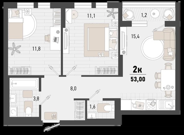 
   Продам 2-комнатную, 52.9 м², Барса, 4В литер

. Фото 1.