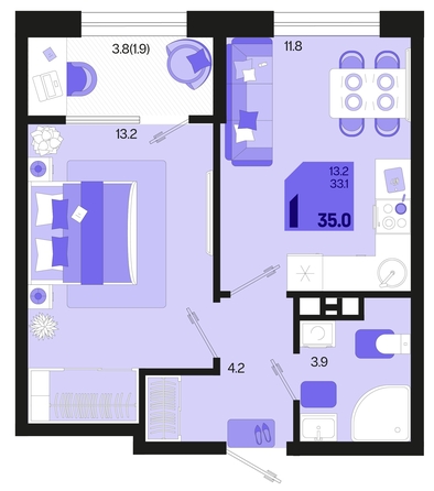 
   Продам 1-комнатную, 35 м², Первое место, квартал 1.2, литер 2

. Фото 1.