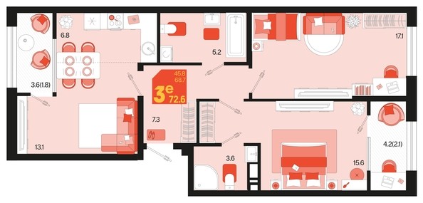 
   Продам 3-комнатную, 72.6 м², Первое место, квартал 1.2, литер 2

. Фото 1.