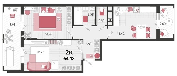
   Продам 2-комнатную, 64.18 м², Родные просторы, литера 20

. Фото 7.