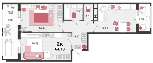 
   Продам 2-комнатную, 64.18 м², Родные просторы, литера 21

. Фото 7.