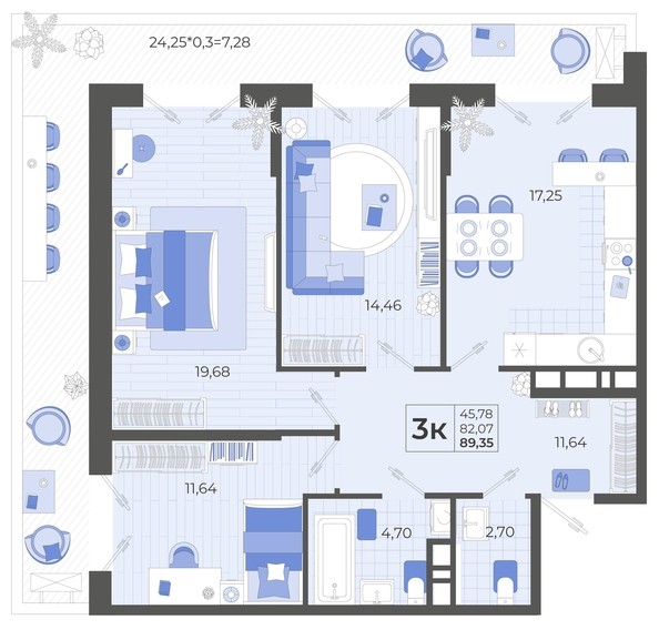 
   Продам 3-комнатную, 89.35 м², Высочество, литера 2

. Фото 4.