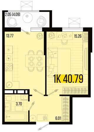 
   Продам 1-комнатную, 40.79 м², Цветной бульвар, литер 2

. Фото 4.