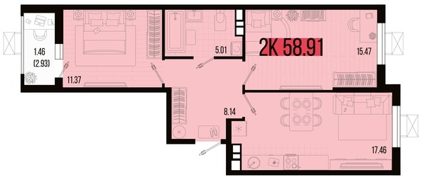 
   Продам 2-комнатную, 58.91 м², Цветной бульвар, литер 3

. Фото 4.