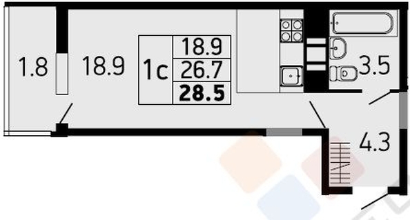 
   Продам студию, 26.5 м², Героя Георгия Бочарникова ул, 4к1

. Фото 7.