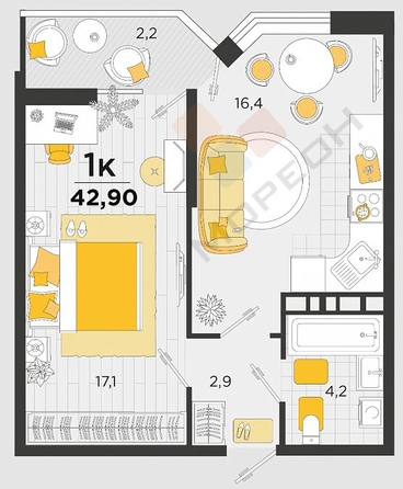 
   Продам 1-комнатную, 41.7 м², Мачуги В.Н. ул, 166А

. Фото 6.