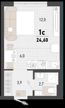 
   Продам 1-комнатную, 24.6 м², Барса, 1В литер

. Фото 1.