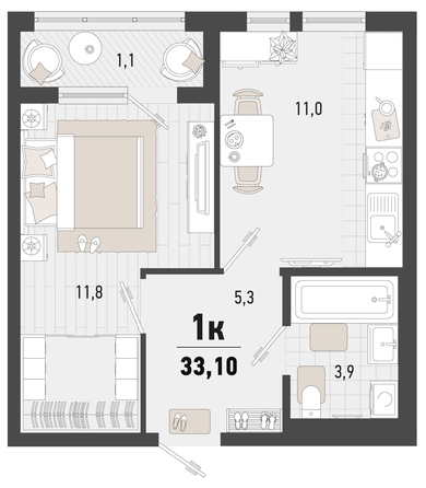 
   Продам 1-комнатную, 33.1 м², Барса, 1В литер

. Фото 1.