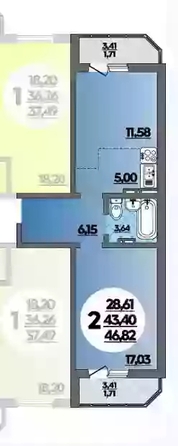 
  Продается 1-комн. квартира 47.62 м², в ЖК Восточный, квартал 1.3 литера 16. Фото 13.