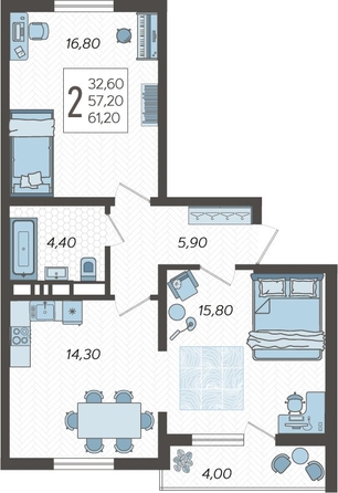 
   Продам 2-комнатную, 61.2 м², Тепличная ул, 108

. Фото 2.