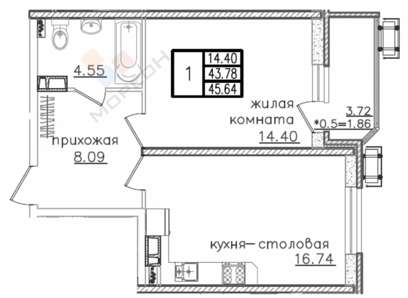 
   Продам 1-комнатную, 45.5 м², Ural (Урал)

. Фото 10.