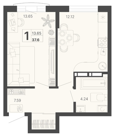 
   Продам 1-комнатную, 37.6 м², Краснодонская ул, 46

. Фото 2.