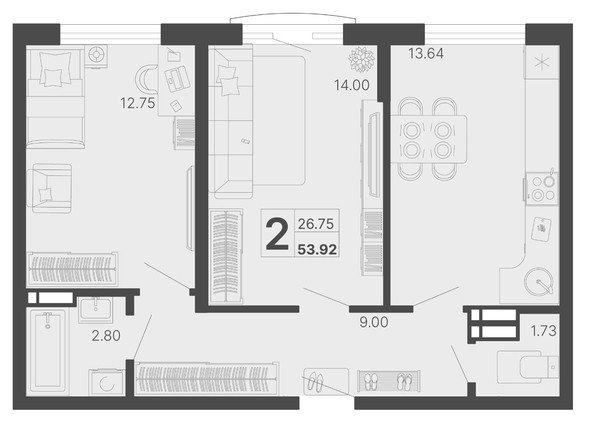 
   Продам 2-комнатную, 53.92 м², Краснодонская ул, 46

. Фото 2.