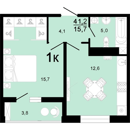 
   Продам 1-комнатную, 41.2 м², Ярославского ул, 111А

. Фото 1.