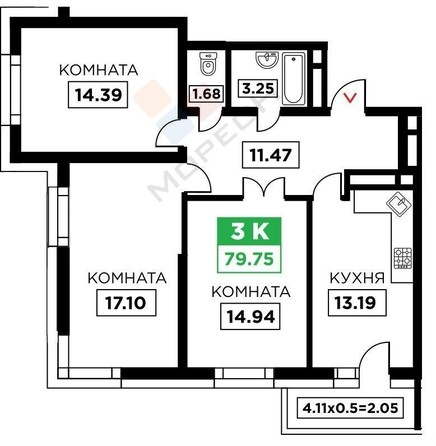 
   Продам 3-комнатную, 77.4 м², Бородинская ул, 156/2

. Фото 18.