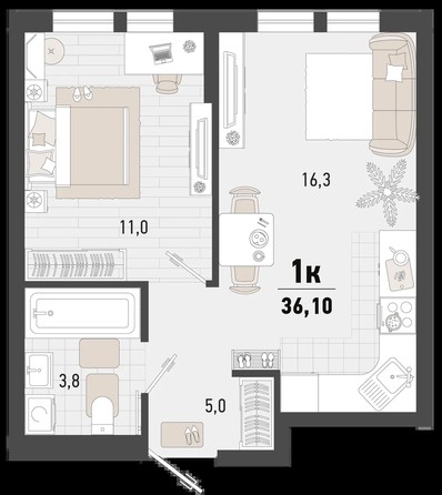 
   Продам 1-комнатную, 36.1 м², Барса, 3В литер

. Фото 2.