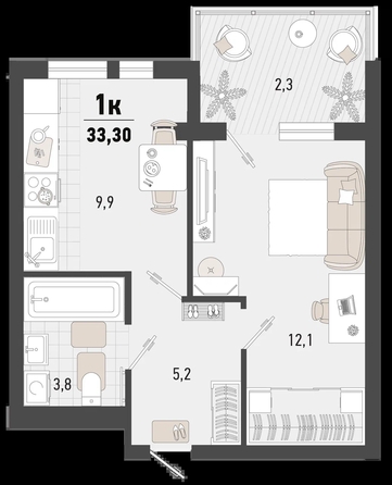 
   Продам 1-комнатную, 33.3 м², Барса, 3В литер

. Фото 13.