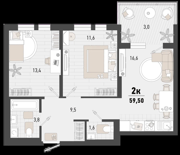 
   Продам 2-комнатную, 59.5 м², Барса, 4В литер

. Фото 2.