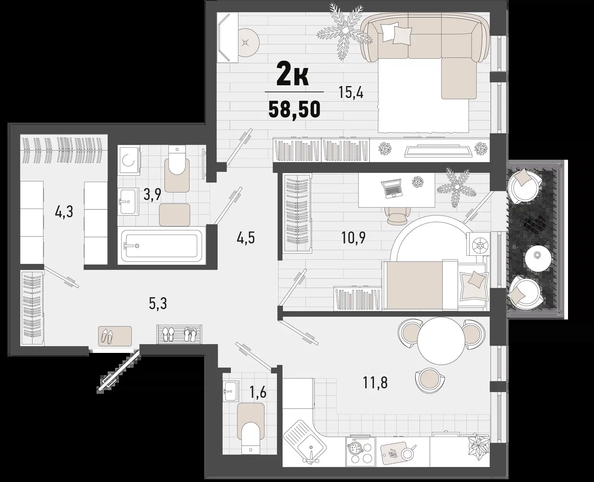 
   Продам 2-комнатную, 58.5 м², Барса, 2В литер

. Фото 1.