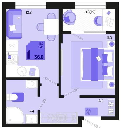 
   Продам 1-комнатную, 36 м², Первое место, квартал 1.10 литер 1

. Фото 1.