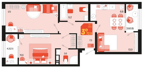 
   Продам 3-комнатную, 72.5 м², Первое место, квартал 1.10 литер 1

. Фото 1.