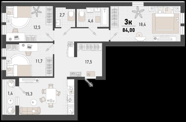 
   Продам 3-комнатную, 83.9 м², Барса, 3В литер

. Фото 1.