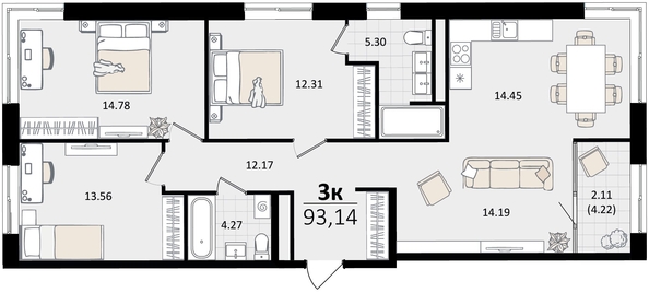 
   Продам 3-комнатную, 93.14 м², Патрики, литер 2

. Фото 8.