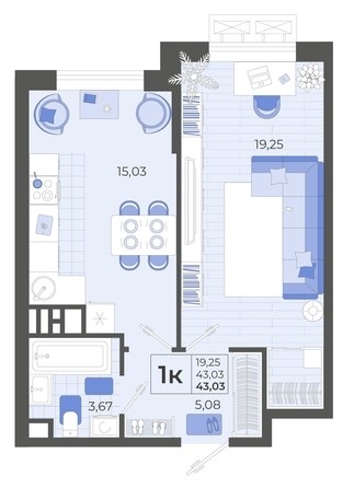 
   Продам 1-комнатную, 43.03 м², Высочество, литера 2

. Фото 8.