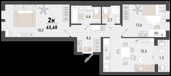 
   Продам 2-комнатную, 63.6 м², Барса, 4В литер

. Фото 1.