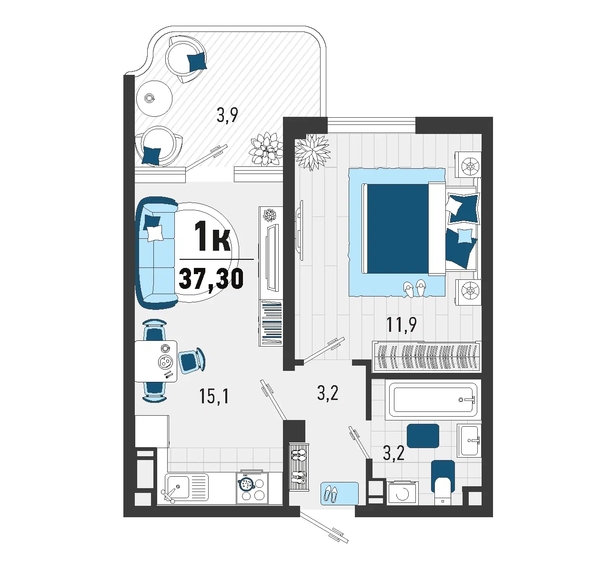 
   Продам 1-комнатную, 33.9 м², Конечная ул, 2

. Фото 2.