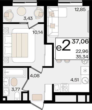 
   Продам 2-комнатную, 37.06 м², Патрики, литер 1.3

. Фото 8.