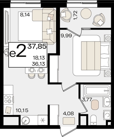 
   Продам 2-комнатную, 37.85 м², Патрики, литер 1.4

. Фото 8.