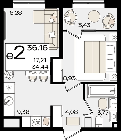 
   Продам 2-комнатную, 36.16 м², Патрики, литер 1.4

. Фото 4.