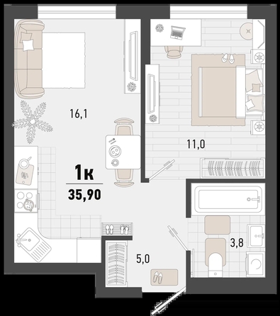 
   Продам 1-комнатную, 35.9 м², Барса, 3В литер

. Фото 1.