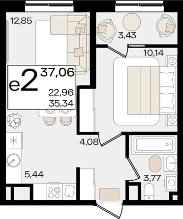 
   Продам 2-комнатную, 37.06 м², Патрики, литер 1.3

. Фото 4.